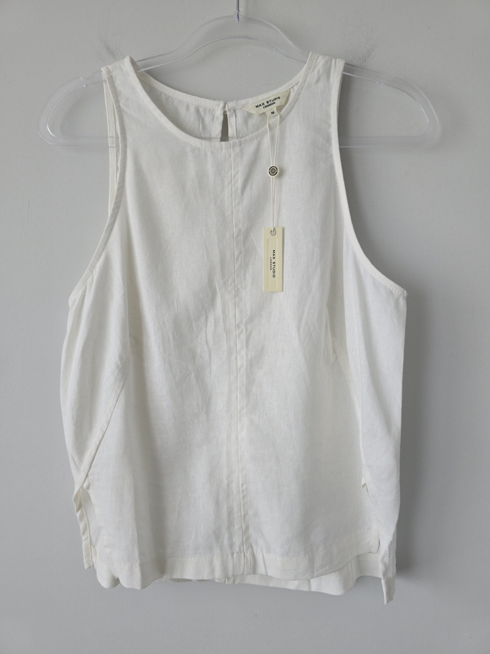 Max Studio Linen Tank Top M Ecru White